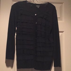 DKNY Black Ribbon Cardigan Buttons/Down Front-S-